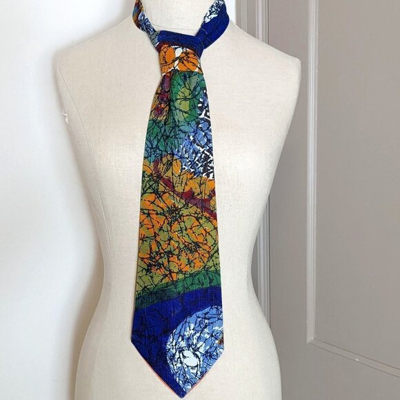 Vintage Tie Batik Abstract Design Pattern Boho Cotton Wide Unisex Art Handmade - Picture 8 of 8